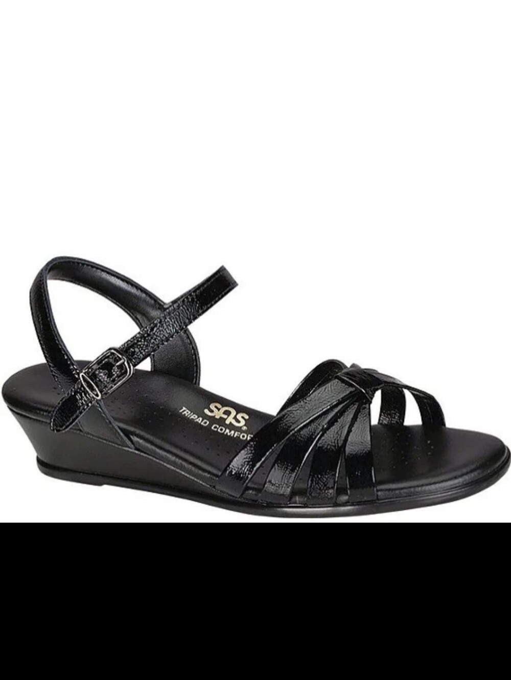 SAS Strappy Patent Leather Wedge Sandals 9.5 black dress shoes low heels support
